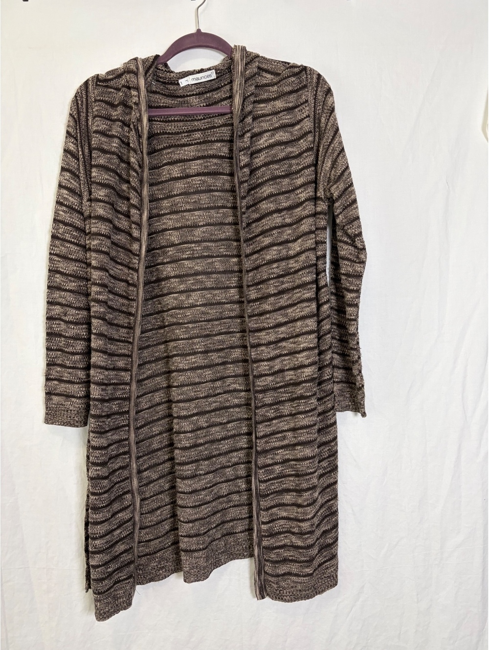 Maurices Brown and Beige Striped Hooded Cardigan Size 1X